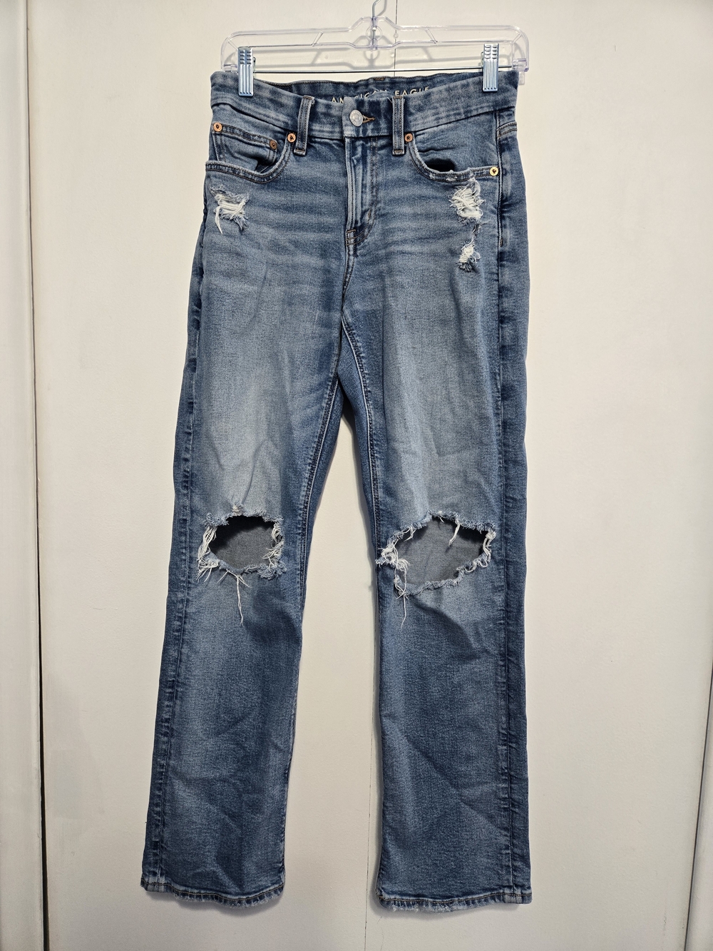 American Eagle Curvy Straight Distressed Jeans Women's Size 4 Light Wash